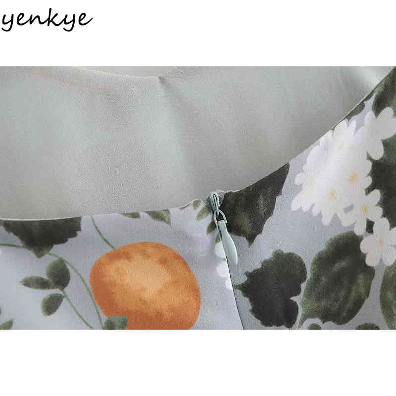 Vintage Lemon Leaves Print Sexy Sling Dress Women Sleeveless V Neck Hem Slits Mini Robe Holiday Summer Chiffon 210430