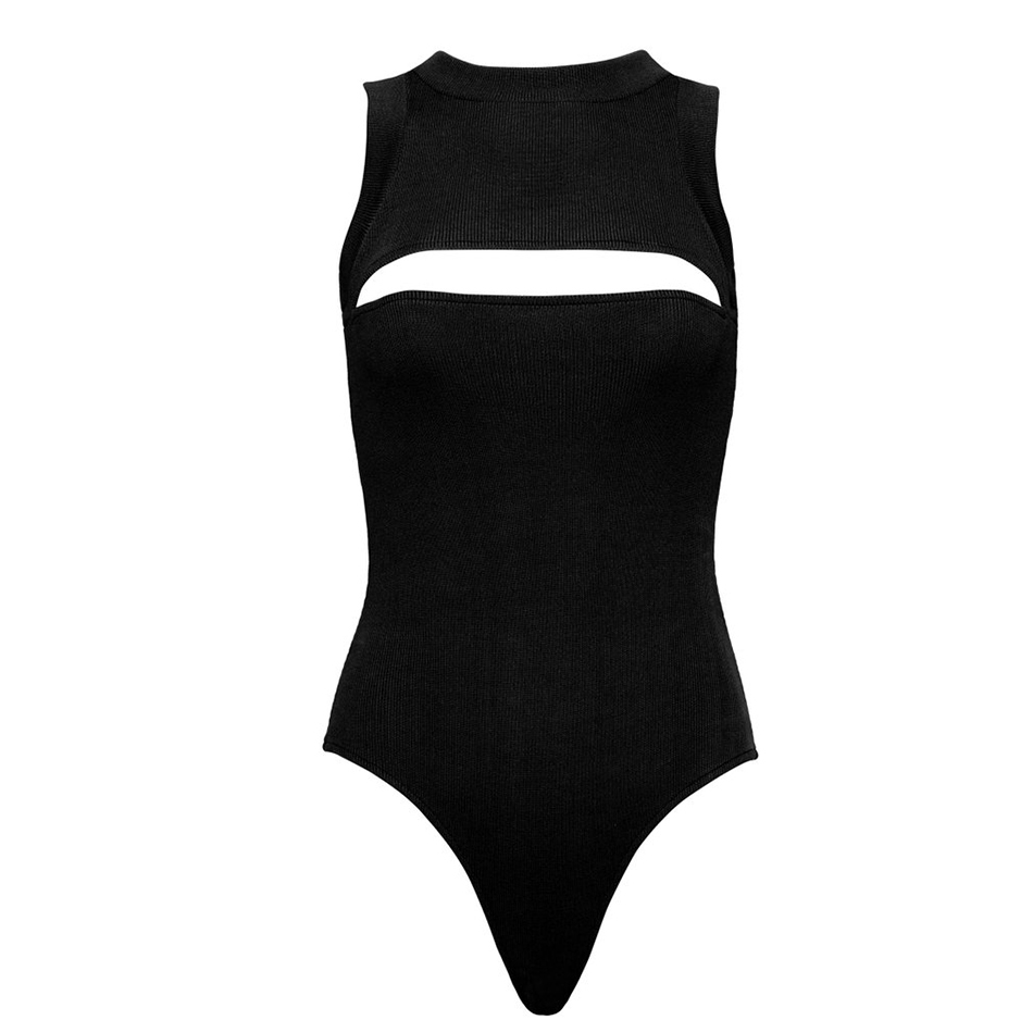 Summer Women Black Bikini Bandage Bodysuits Sexy Hollow Out Sleeveles Club Party Evening Bodycon Rompers Bodysuit 210423