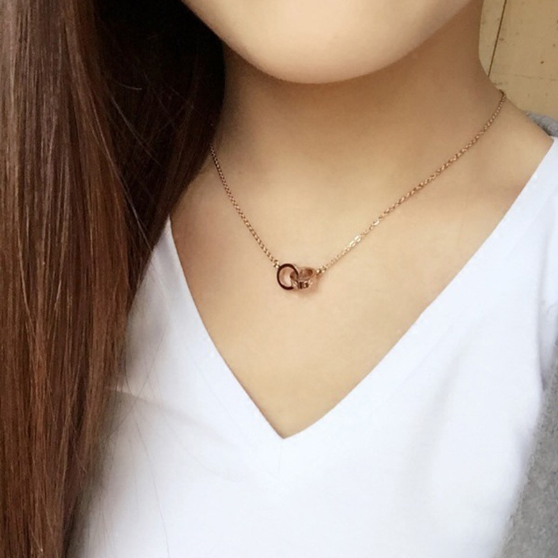 Circle Crystal Roman Numeral Necklace Pendants Double Buckle Woman Necklace Female Steel Clavicle Necklace 18K Gold Pendant Jewelry GC253