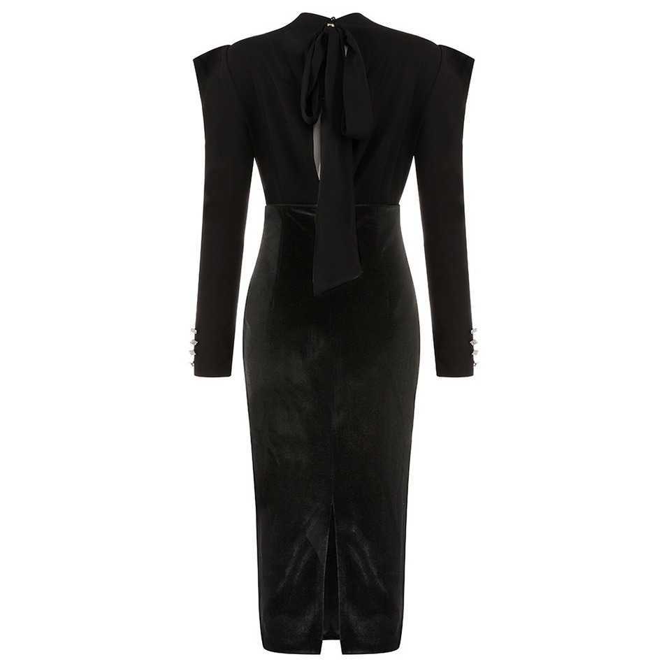 High Quality Black Fashion Long Sleeve Backless Bodycon Dress Elegant Cocktail Party Vestidos 210525