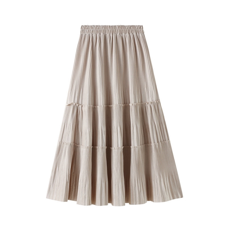 Preppy Style Women Skirts Winter In Golden Velvet Patchwork Ruffles Ruched Elastic Waist A Linen Drape Long 210621