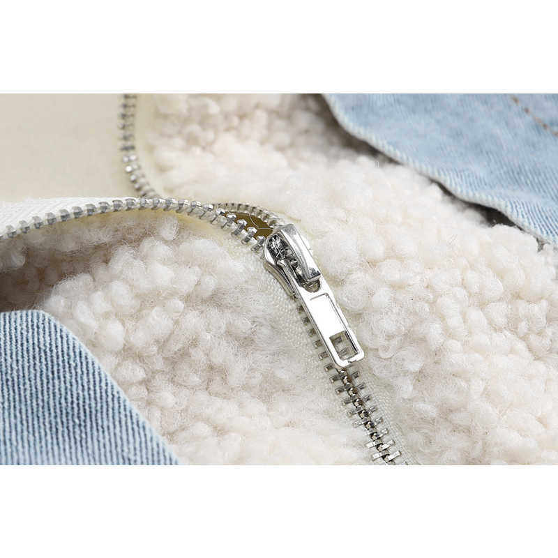 Fashion Thick Warm Autumn Winter Jean Coat For Women Oversized Outwear Lamb Wool Coats Patchwork Denim Jackets Snow Female 211011