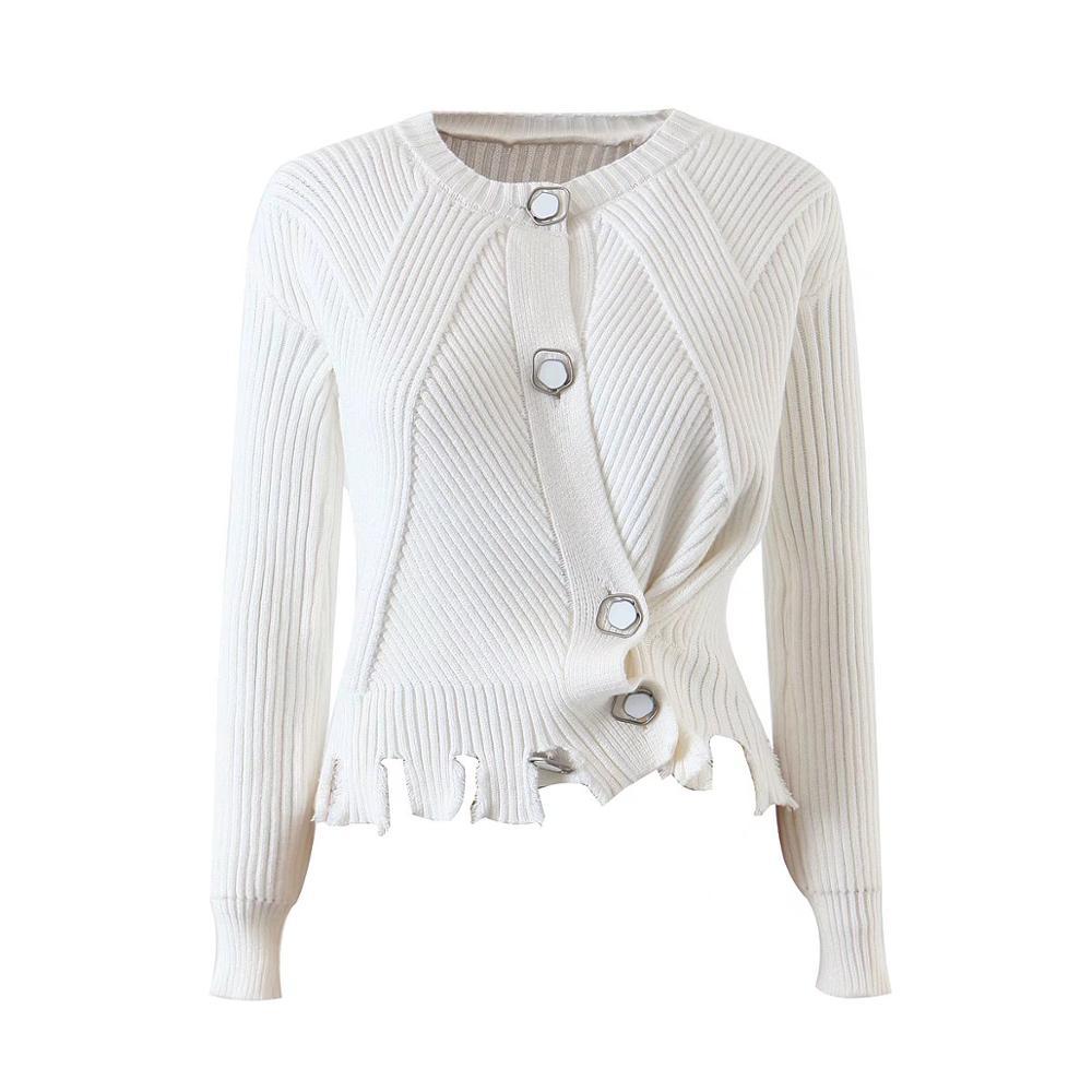 2 style wear Retro Single-breasted Button Knitted Cardigan Fringed Sweater Vintage Woman Long sleeve Knitwear Tassel Jumper 210429