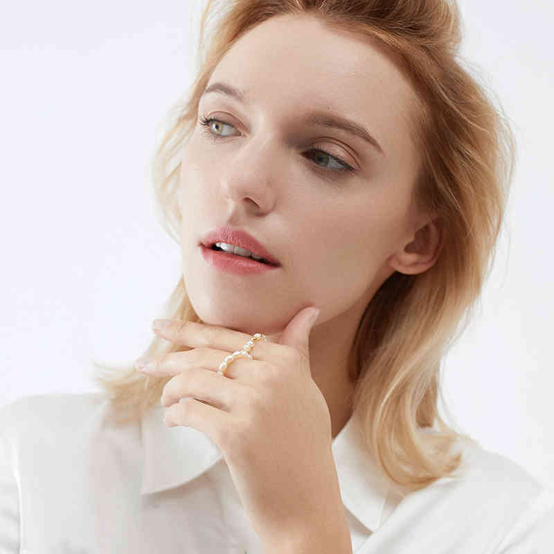 Ashiqi Small Natural Freshwater Pearl Couple Rings Real 925 Sterling Silver Jewelry for Women Wholesale Fashion Gift