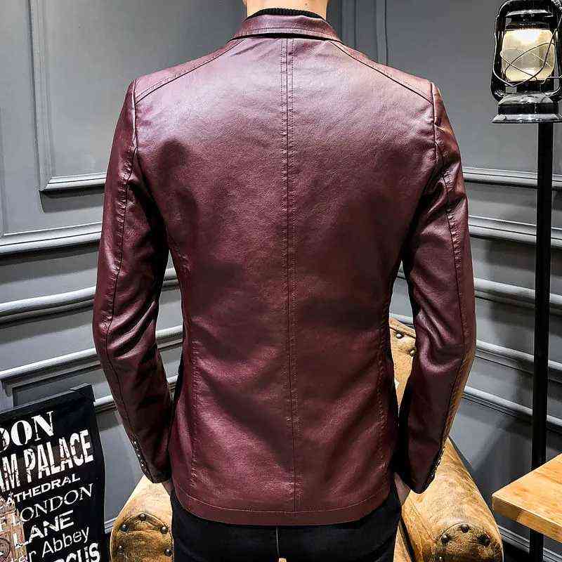 Autumn Faux Leather Suit Jackets Men Solid Motorcycle Long Sleeve Blazer Coats Fashion Casual Slim Business PU Outwear Male 6XL 211111