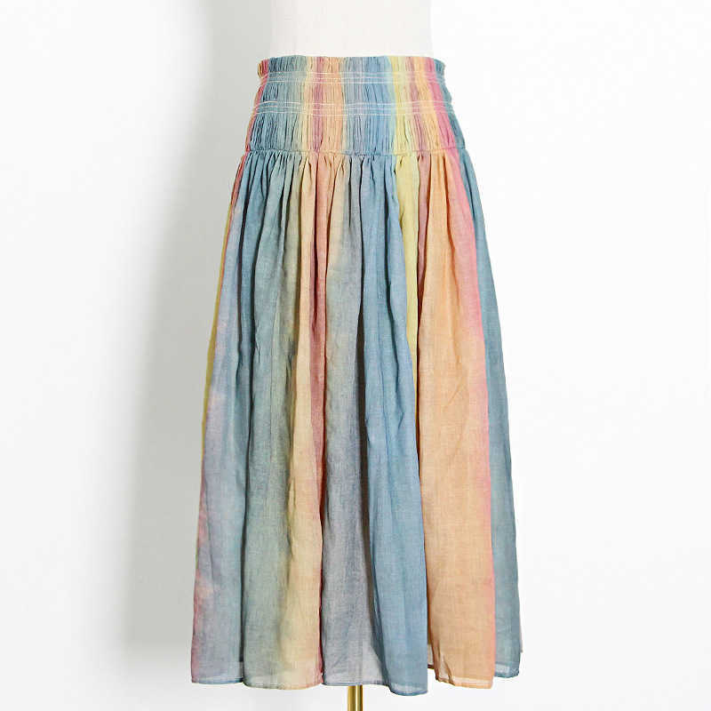 Elegant Striped Colorful Skirt for Women Spring High Waist Ruched Casual Skirts Female Fashion Sweet Fresh Clothing 210525