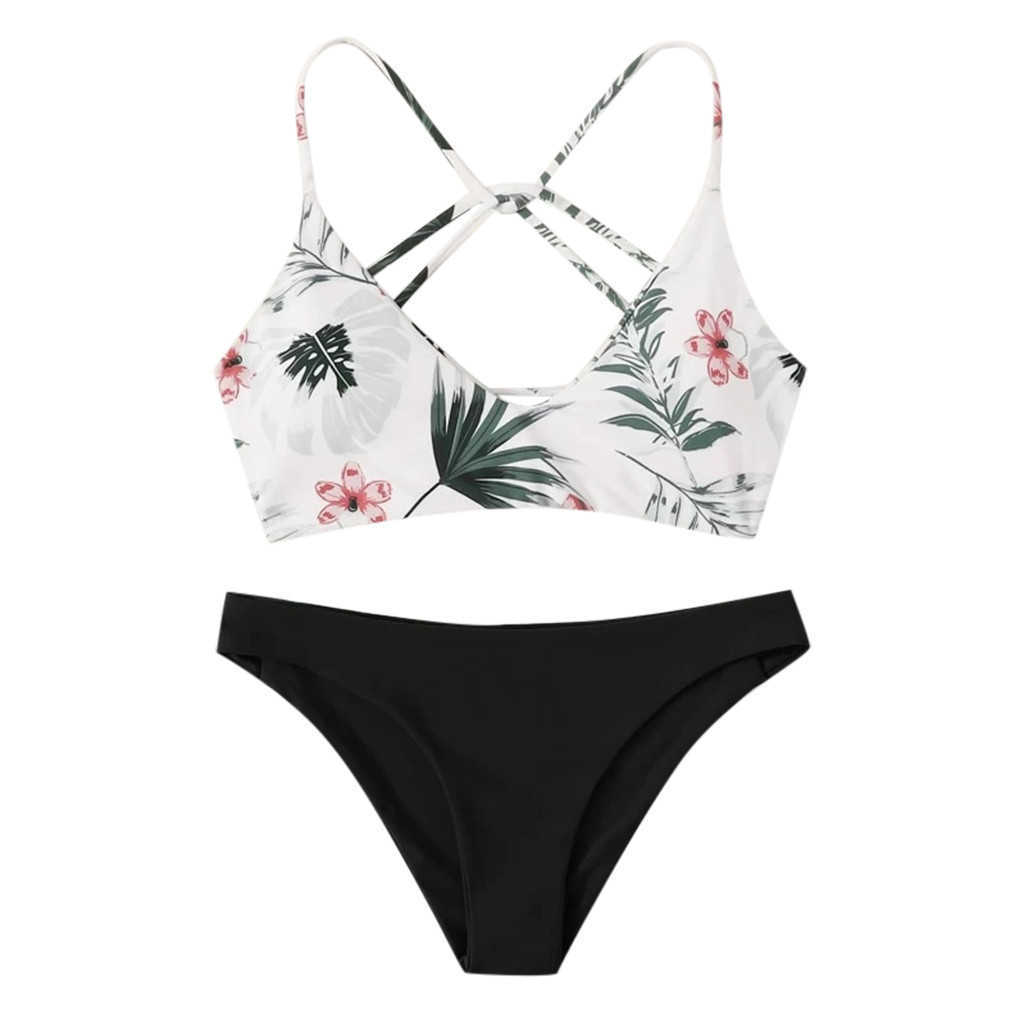 Floral Random Print Swimwear Swimsuit Women's Swimming Suit Bikini Cut Flower Two Piece Beachwear 210625
