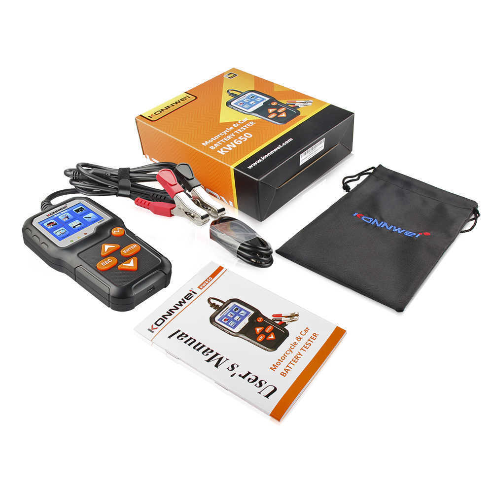 New KONNWEI Diagnostic KW650 Motorcycle Tester 12V 6V Battery System Analyzer 2000CCA Charging Cranking Test Tools for the Car