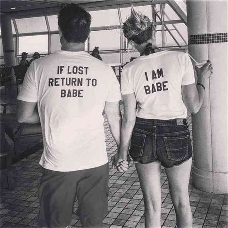 

If Lost Return To Babe I Am Couples T-shirt T-shirts Set Funny T shirt Cute Casual Tops Women Man 210517, Women tshirt