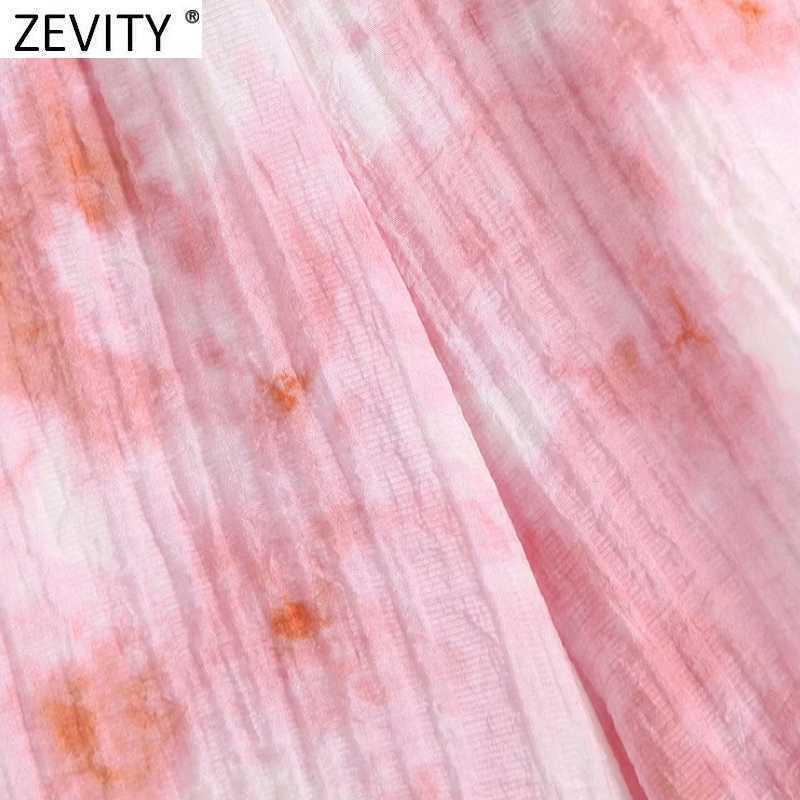 Zevity Women Fashion Tie Dyed Print Casual Bermuda Pleats Shorts Female Chic Elastic Waist Summer Pantalone Cortos P1035 210603