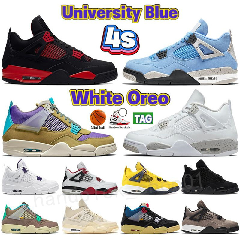 

2022 University Blue 4 4s mens basketball shoes man white oreo metallic purple desert moss black cat shimmer bred Neon men women Sneakers, Box