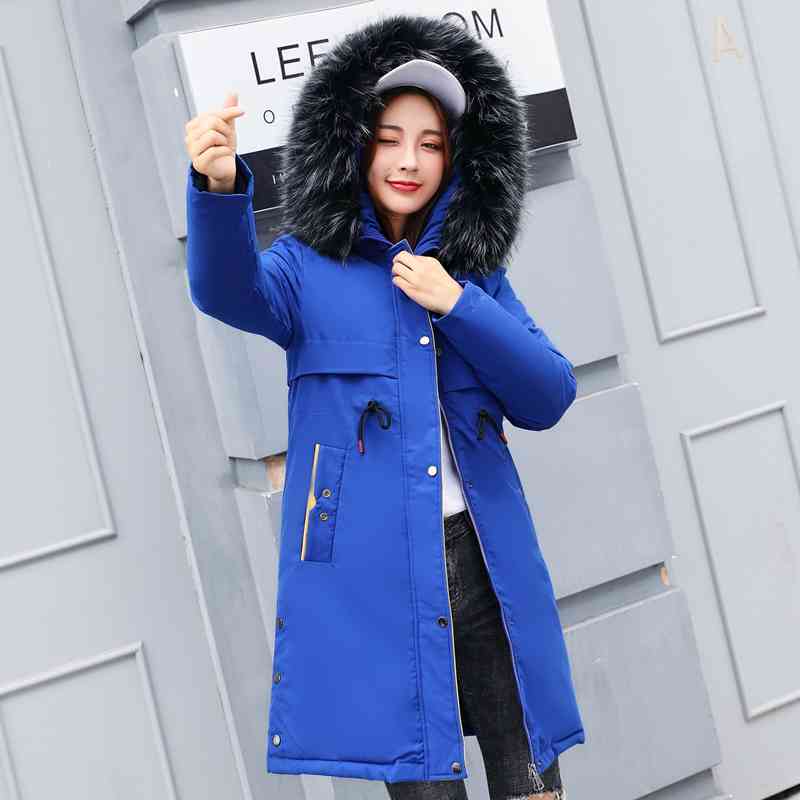 Winter women long parkas coat Thicken warm Solid big fur collar jacket coats Casual female winter outwear plus size 210524