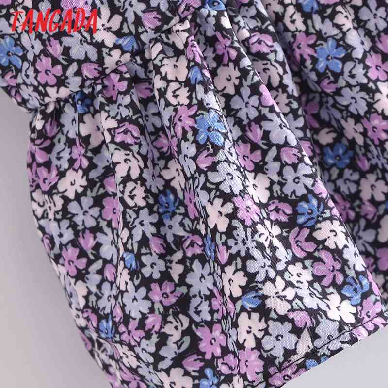Women Retro Flowers Print Oversize Collar Sleeve Chic Female Short Blouse Shirt Tops 3A62 210416