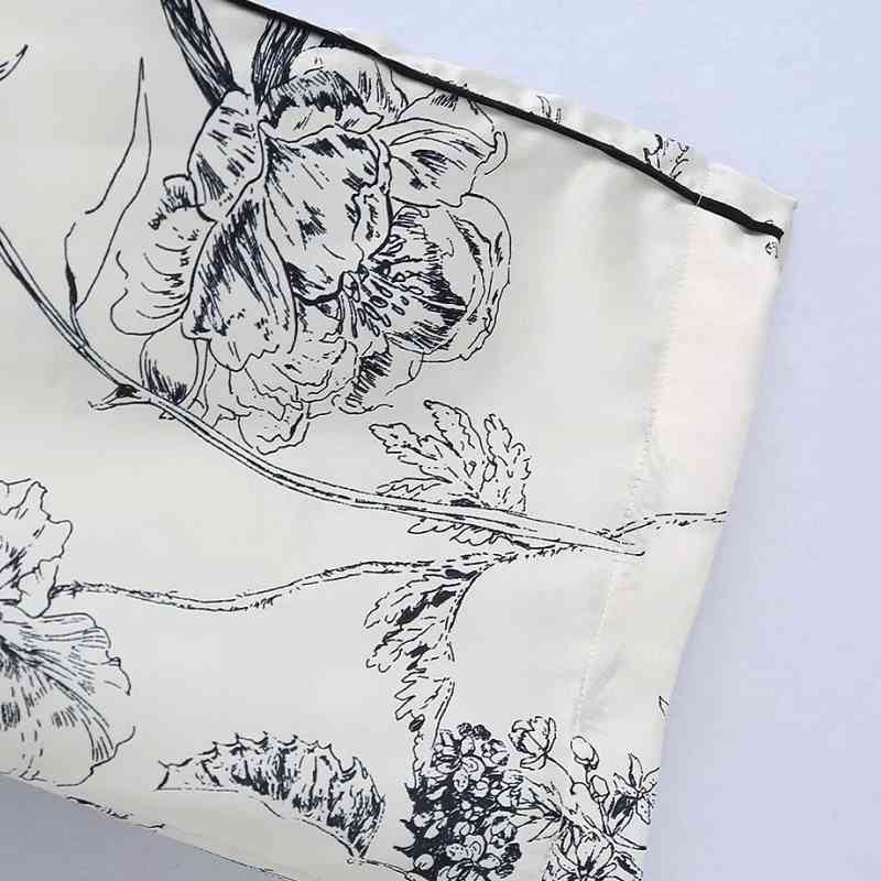 Spring Women Flower Printing Edge Piping Straight Pants Casual Lady Elastic Waist Loose Trousers P1982 210430