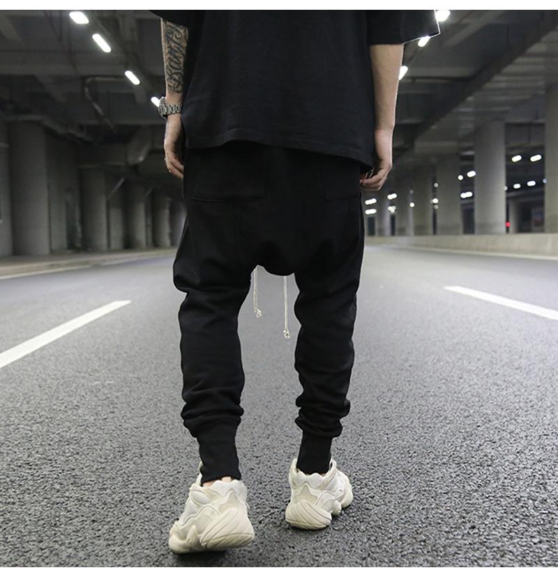 Dark Style Classic All-match Suspending Crotch Leggings Trousers Trendy With The Same Paragraph Terry Cotton Black Casual Pants Men's