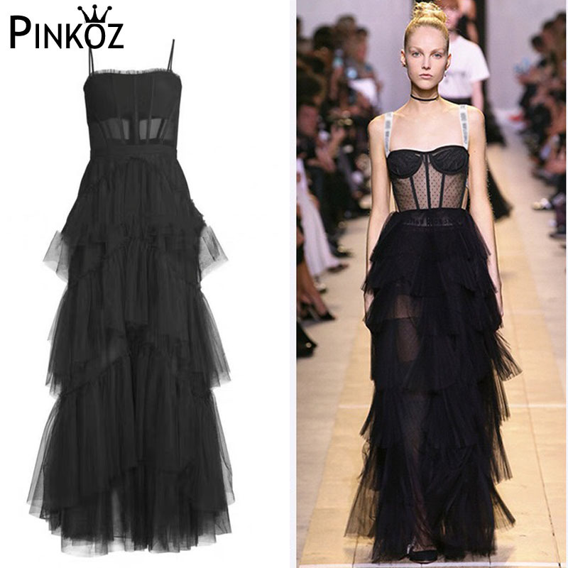 Strap Dresses Female Sleeveless High Waist Hollow Out Patchwork Mesh Dress Fashion Clothes Summer sukienki 210421