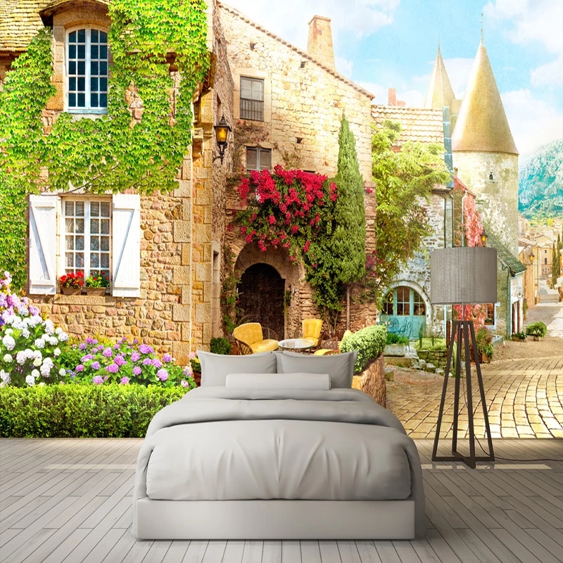 Custom Photo Wallpaper 3D Stereo European Street Landscape Mural Restaurant Cafe Background Wall Decor Waterproof