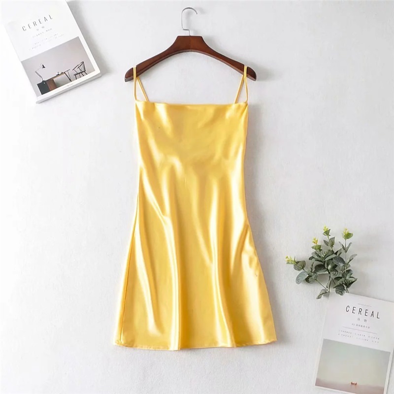 Spring Summer Women Satin Dress Sexy Camisole Elastic Female Home Beach Dresses Elegant Bodycon Party 210428
