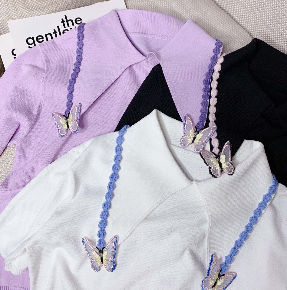 Fashion Trend Same Style Regular Lapel Neck Short Sleeve Kint Tops Pullover Black Purple White Sweater Beads Print
Fashion Trend Same Style Regular Lapel Neck Short Sleeve Kint Tops Pullover Black Purple White Sweater Beads Print