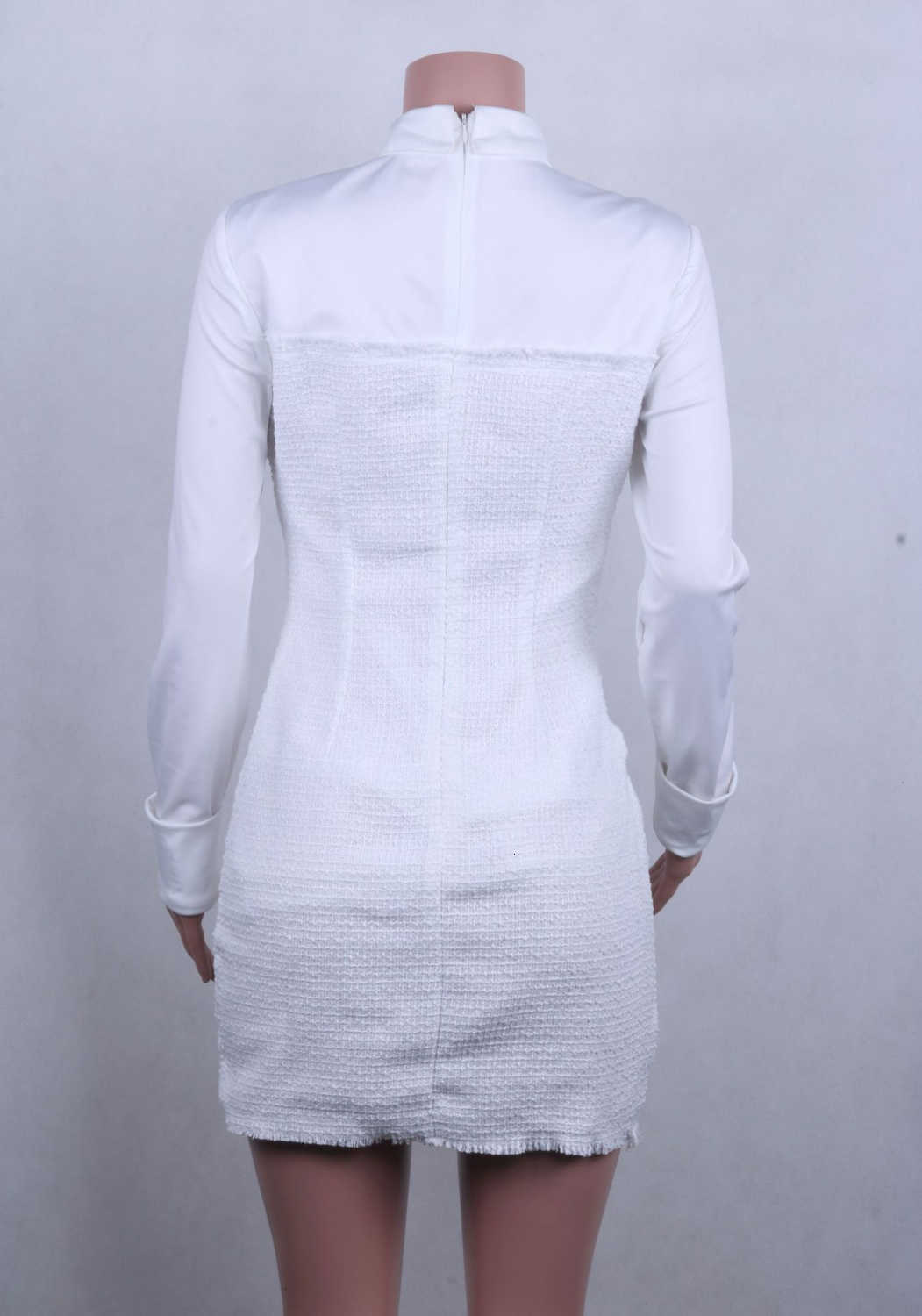 Women Office Dress Patchwork Buttons Plus Size Long Sleeve Elegant Ladies Autumn Work Mini Bodycon 210603