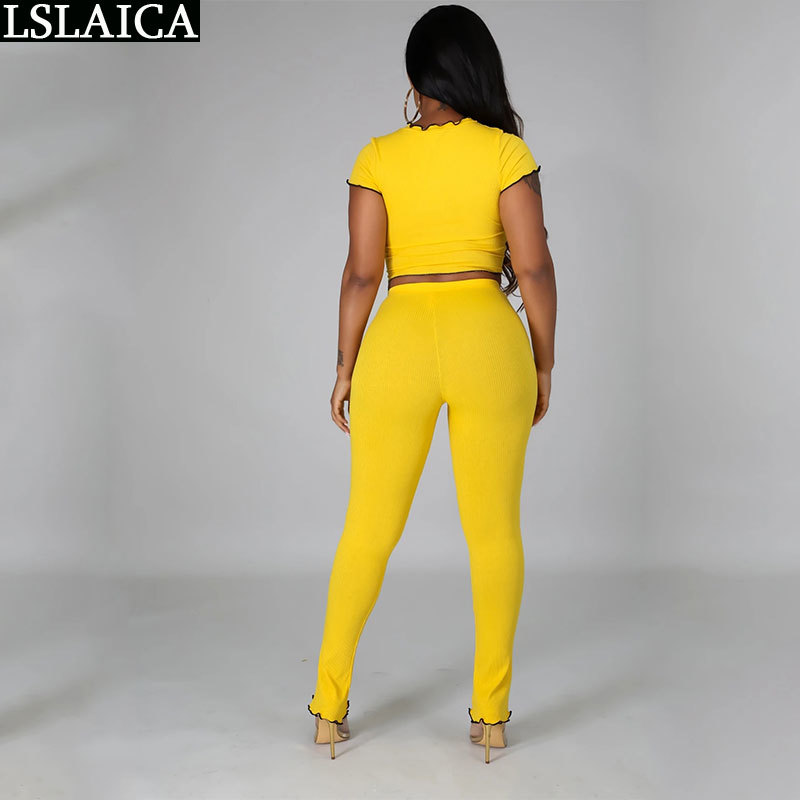 Summer Outfits For Women High Stretch Fabric Criss-Cross Top Long Pant Two Peice Set Solid Color OL 210520