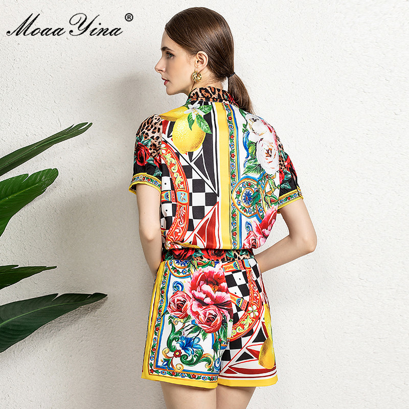 Fashion Runway Summer Two Piece Sets Women's Floral Print Loose Shirts and Shorts Suit 210524