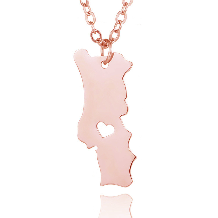 Semitree New National Portugal Map Stainless Steel Pendant Necklace Men Women Portuguese Choker Party Fashion Jewelry Gifts Y0301