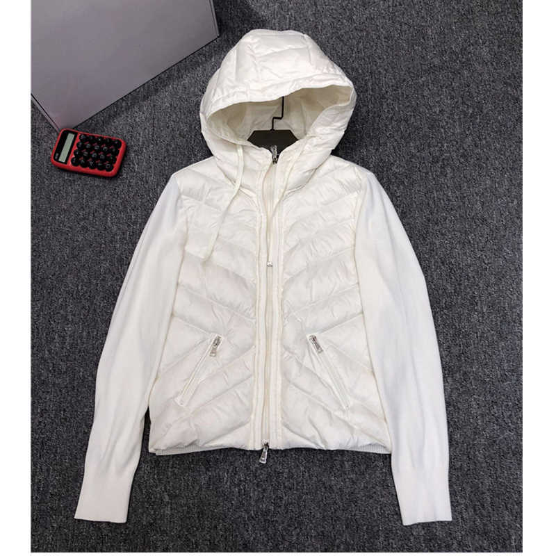 Women Fashion Hooded Down Jackets Knitted Sweater and 90% White Duck Down Patchwork Spring Coats Women Casual Outerwear 211007wtt