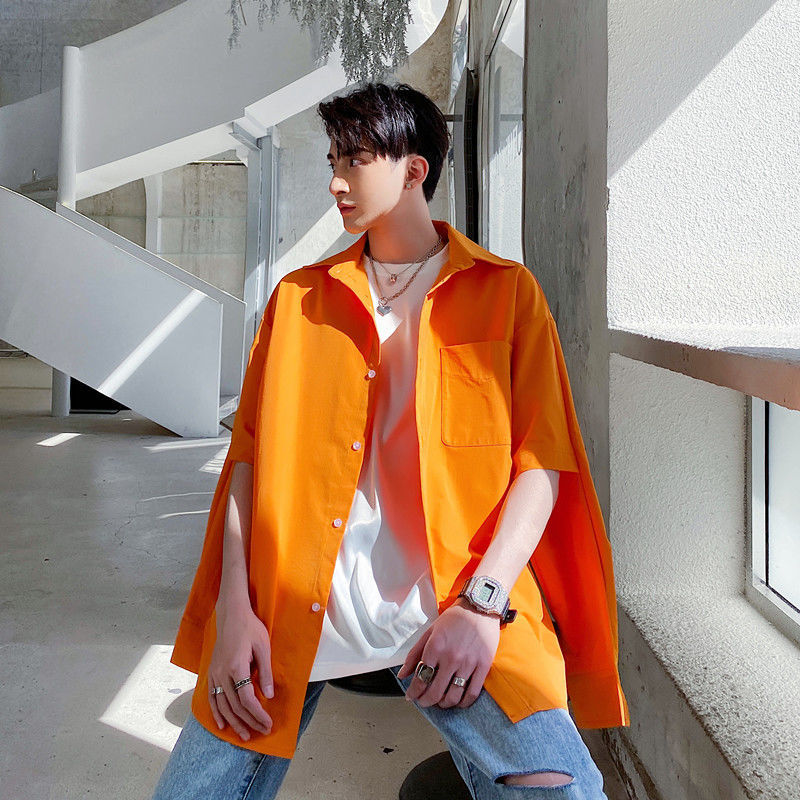 IEFB /men's wear Two-wear shirt male's fashionable bright color hollow out long sleeve shirt korean style tops 9Y2781 210524