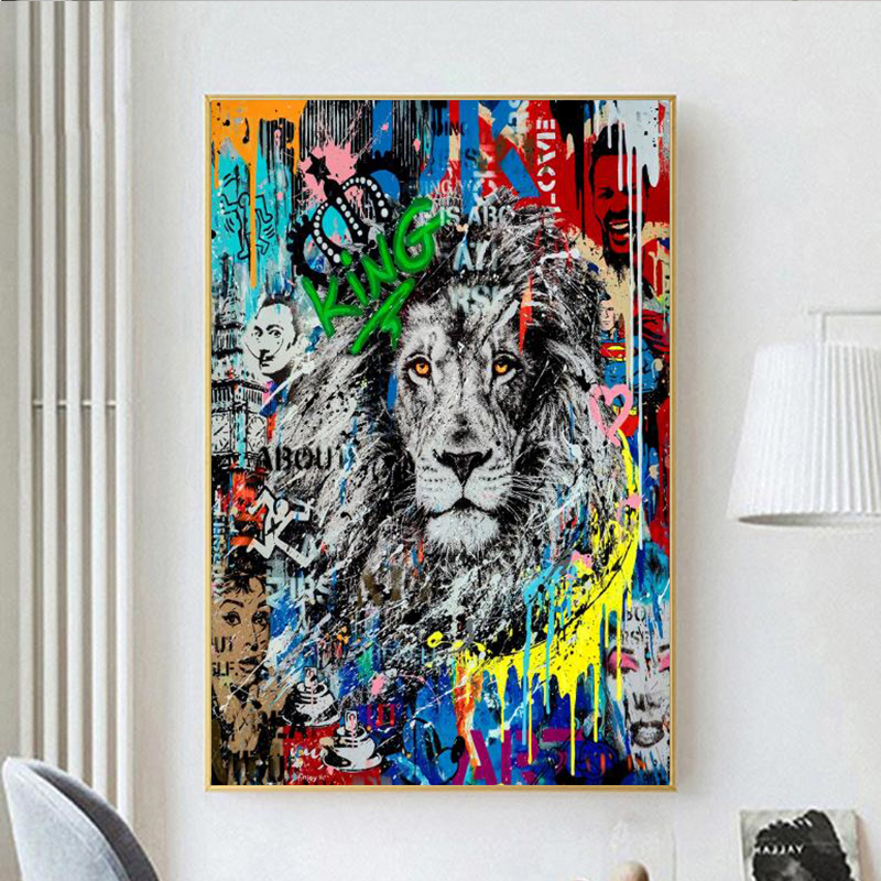 Graffiti Lion King Street Art Abstract Canvas Painting Posters On Wall Decor Art Prints Watercolour Pictures For Living Room