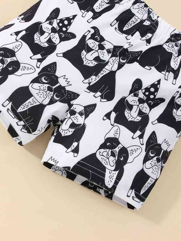 Baby Dog & Letter Graphic Tee & Shorts SHE