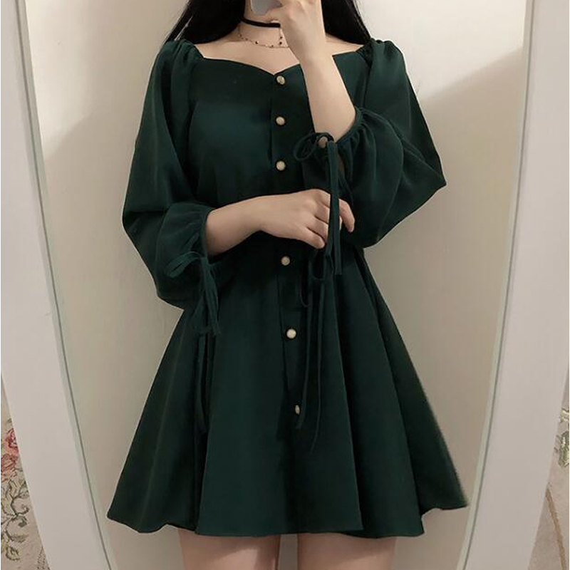 Autumn Long Sleeve Sweet Word collar Dress A Line es Women Fashion Japanese Style Party Mini Button Vintage 9819 210518