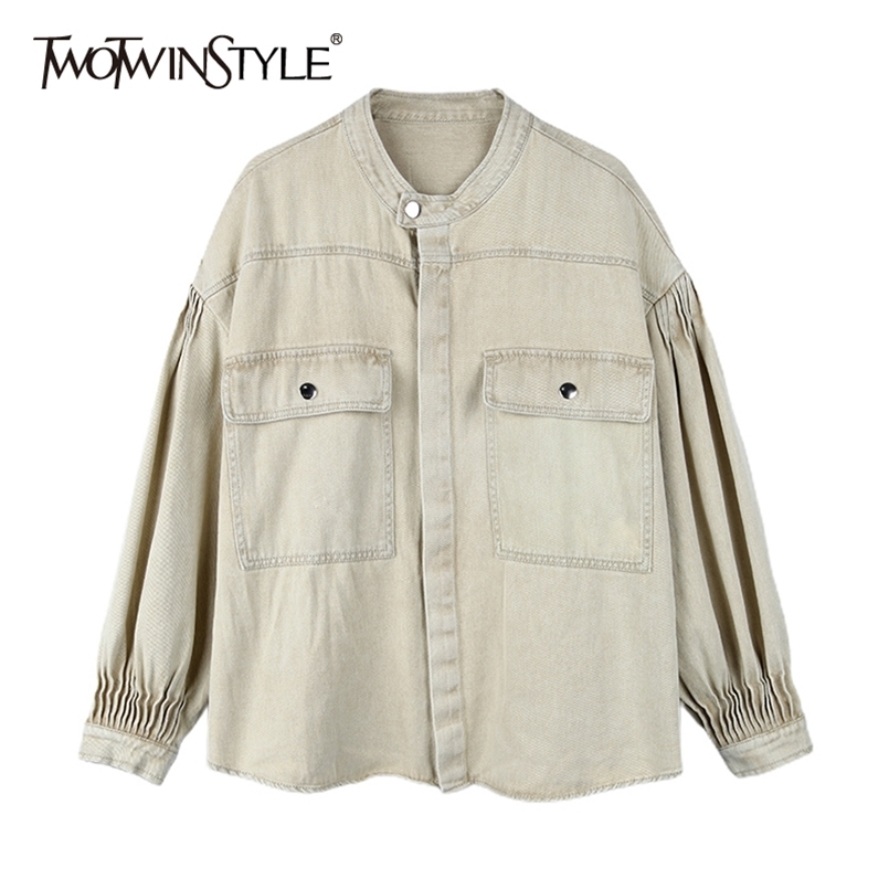 Solid Minimalist Jacket For Women Lapel Long Sleeve Patchwork Pocket Denim Casual Jackets Female Fashion 210524, Khaki
Solid Minimalist Jacket For Women Lapel Long Sleeve Patchwork Pocket Denim Casual Jackets Female Fashion 210524, Khaki