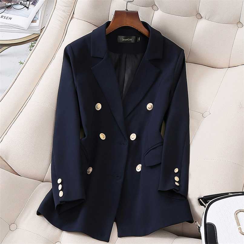 spring and autumn ladies office suit Elegant High Quality Double Breasted Blazer Jacket feminine small blue 210930