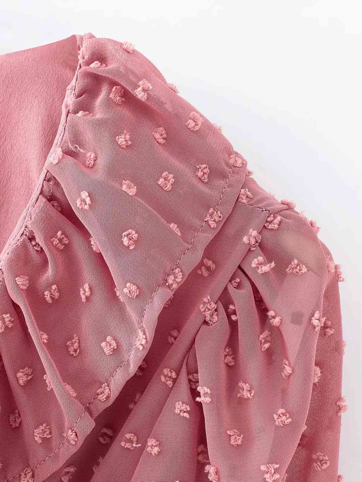 Foridol polka dot solid purple white dress v neck sheer sleeve dress autumn office lady casual mini dress ruffle vestidos 210415