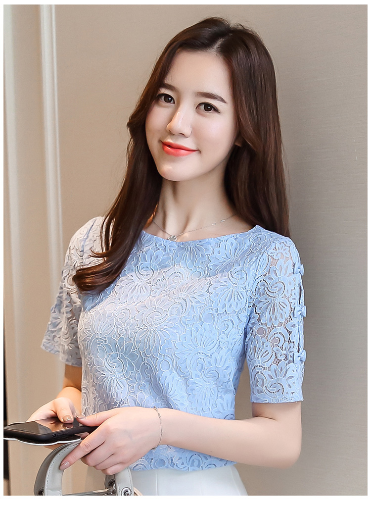 Summer Solid Lace Collar Fashion Women Blouses Shirts O Neck Chiffon Short Sleeve Female Clothing Tops Blusas 0361 40 210415