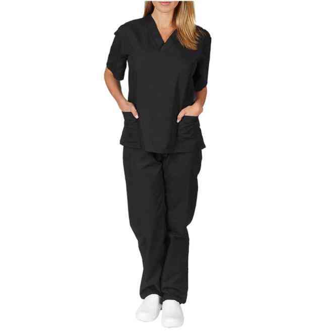Wholesale Customized Womens Sets Top Nurse Uniform New Solid Color Pocket V-neck Nursing Work Y1028