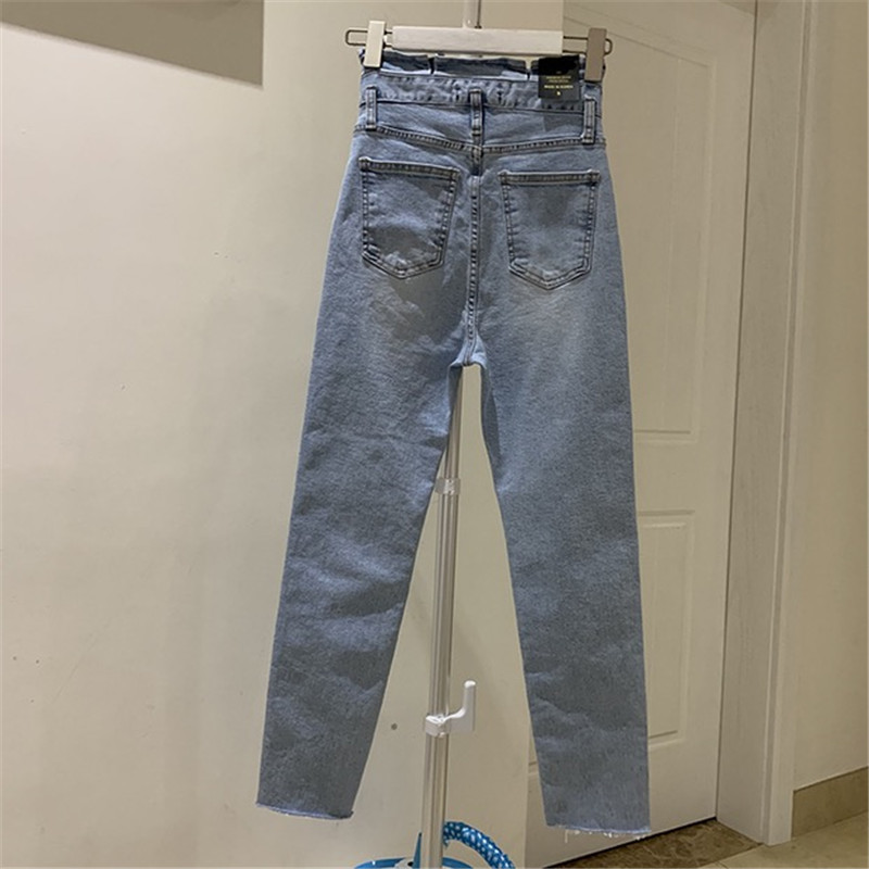 Vintage High Waist Slim Pencil Pants Women OL Skinny Denim Arrival Autumn Spring Jeans Trousers Femme 210421