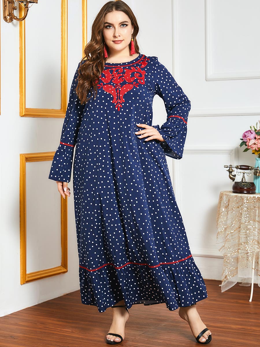 Ramadan Muslim Abaya Dress Women Embroidery Polka Dot Hijab Dresses Jilbab Turkey Islamic Vestido Moroccan Kaftan Arabic Elbise
Ramadan Muslim Abaya Dress Women Embroidery Polka Dot Hijab Dresses Jilbab Turkey Islamic Vestido Moroccan Kaftan Arabic Elbise
