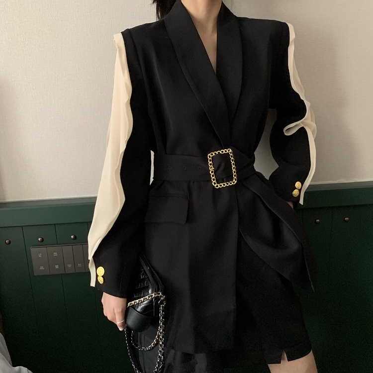 High Quality Spring Autumn Fashion Blazer Jacket Women Patchwork Belted Style Runway Blazers Coat Ladies Outwear 210506