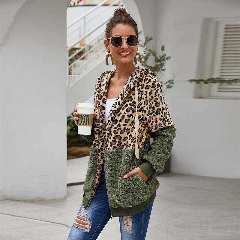 Autumn Faux Fur Coat Women Leopard Teddy Coat Ladies Plush Hooded Winter Coat Women Fluffy Fur Teddy Jacket Female 211019