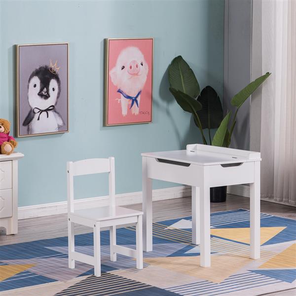 Garden Sets [59 40.5 x 59]cm MDF White Children's Study Table and Chair Set of 2 Can Open Drawers
