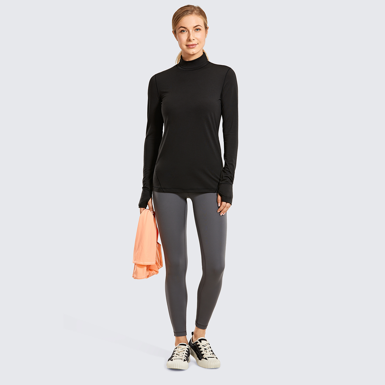 Breathable SYROKAN Women's Lightweight Long Sleeve workout Shirts Pullover Turtleneck Tops with Thumbholes