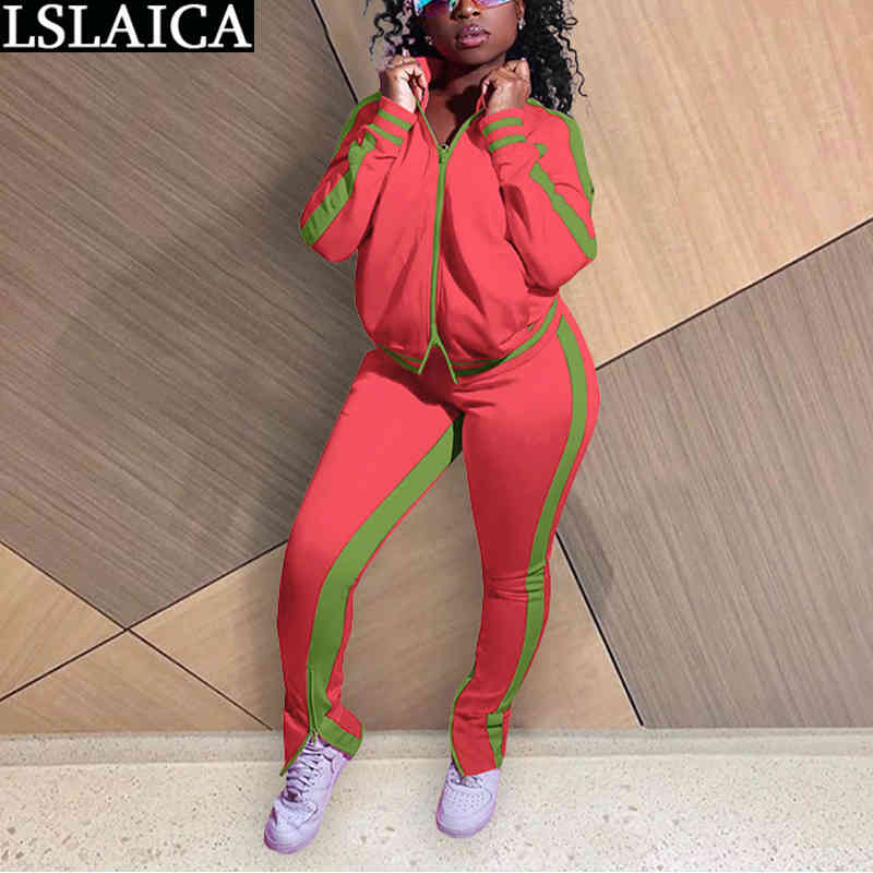Sport Set Women Zipper Pocket Fashion 2 Piece Outfits for Pants and Top Casual Long Sleeve Hollow Out 2 210515