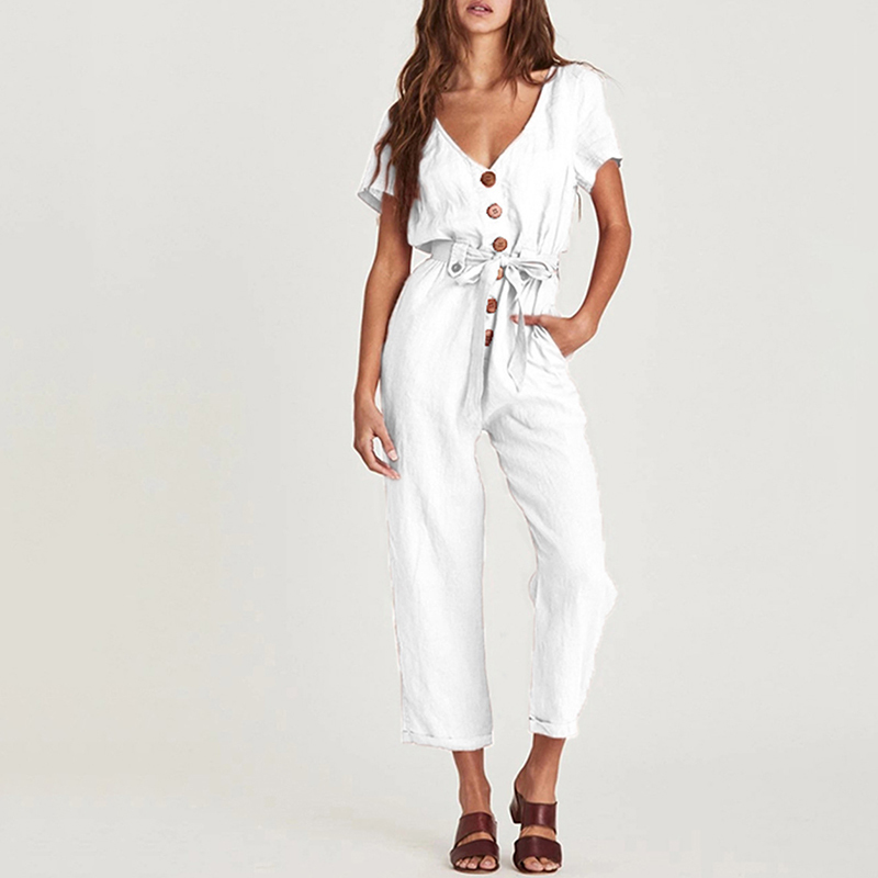 Women casual summer romper jumpsuit beach romper playsuit vintage long pants jumpsuit boho romper overalls cotton 210415