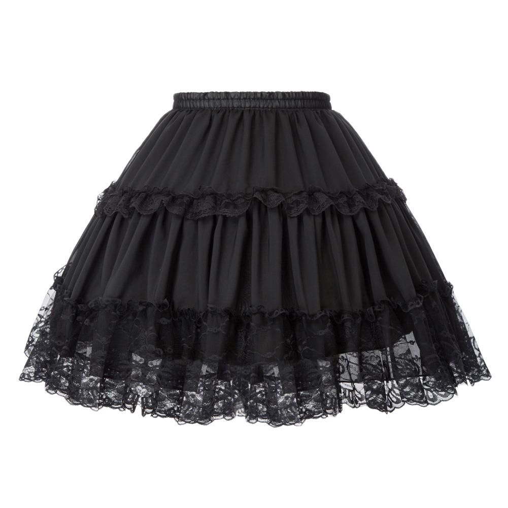 Women's Lolita Skirts Crinoline Petticoat Evening Party Underskirt Vintage Elastic Waist 2-Loop Ruffles Swing Gothic Skirt 210412Z