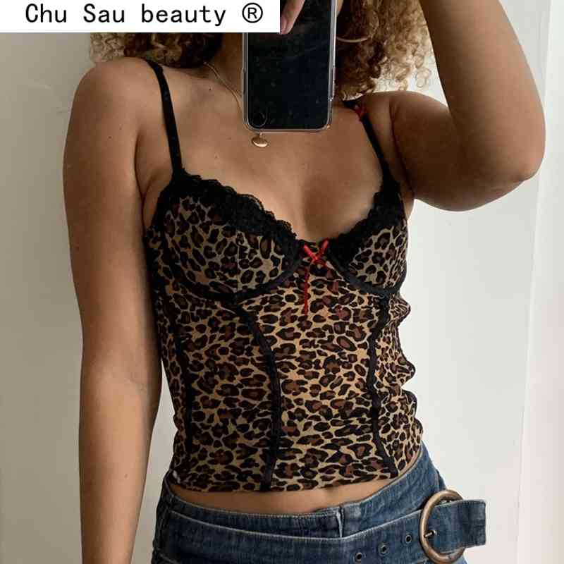 Fashion Cheetah Print Y2K Corset Crop Top Women Harajuku Sexy Sleeeveless Camisole Camis Ladies Summer Leopard Vest 210514