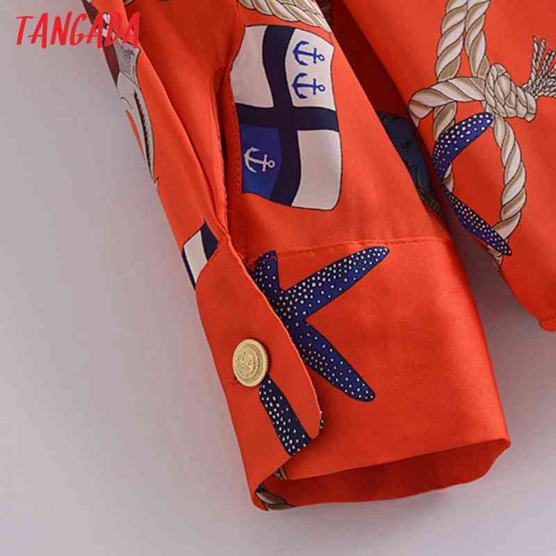 Women Retro Print Chiffon Shirt Blouse Long Sleeve Chic High Street Female Tops JE15 210416
