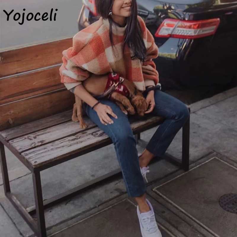 Yojoceli casual trendy plaid sweatshirt pullover women crewneck loose female top streetwear 210609