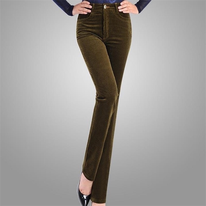 Spring Fashion Velvet High waist casual pants corduroy trousers straight stretch Slim large size 7xl 211115